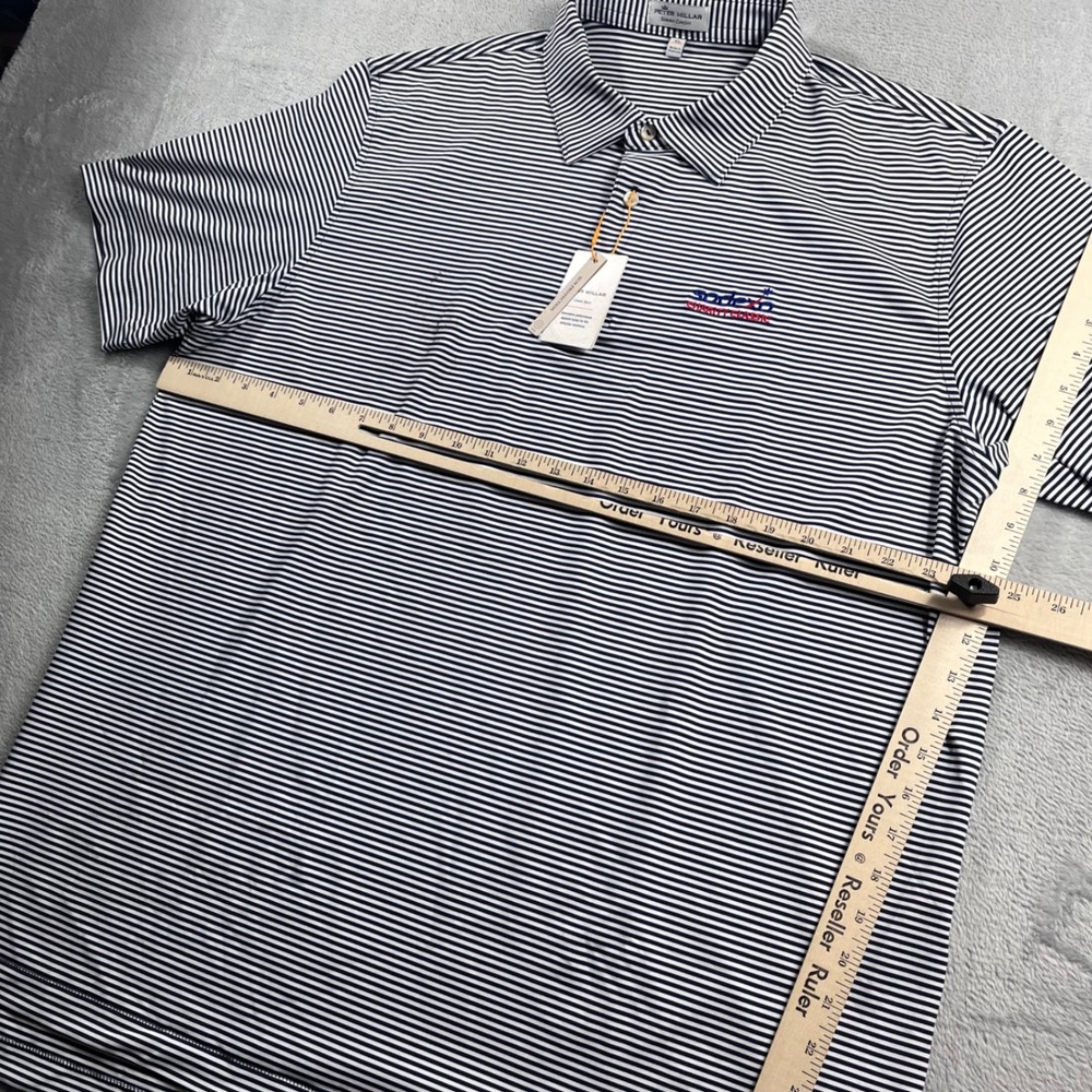 Peter Millar Summer Comfort Polo Shirt Mens XL Navy White Stripe Sodexo Charity - Picture 6 of 10